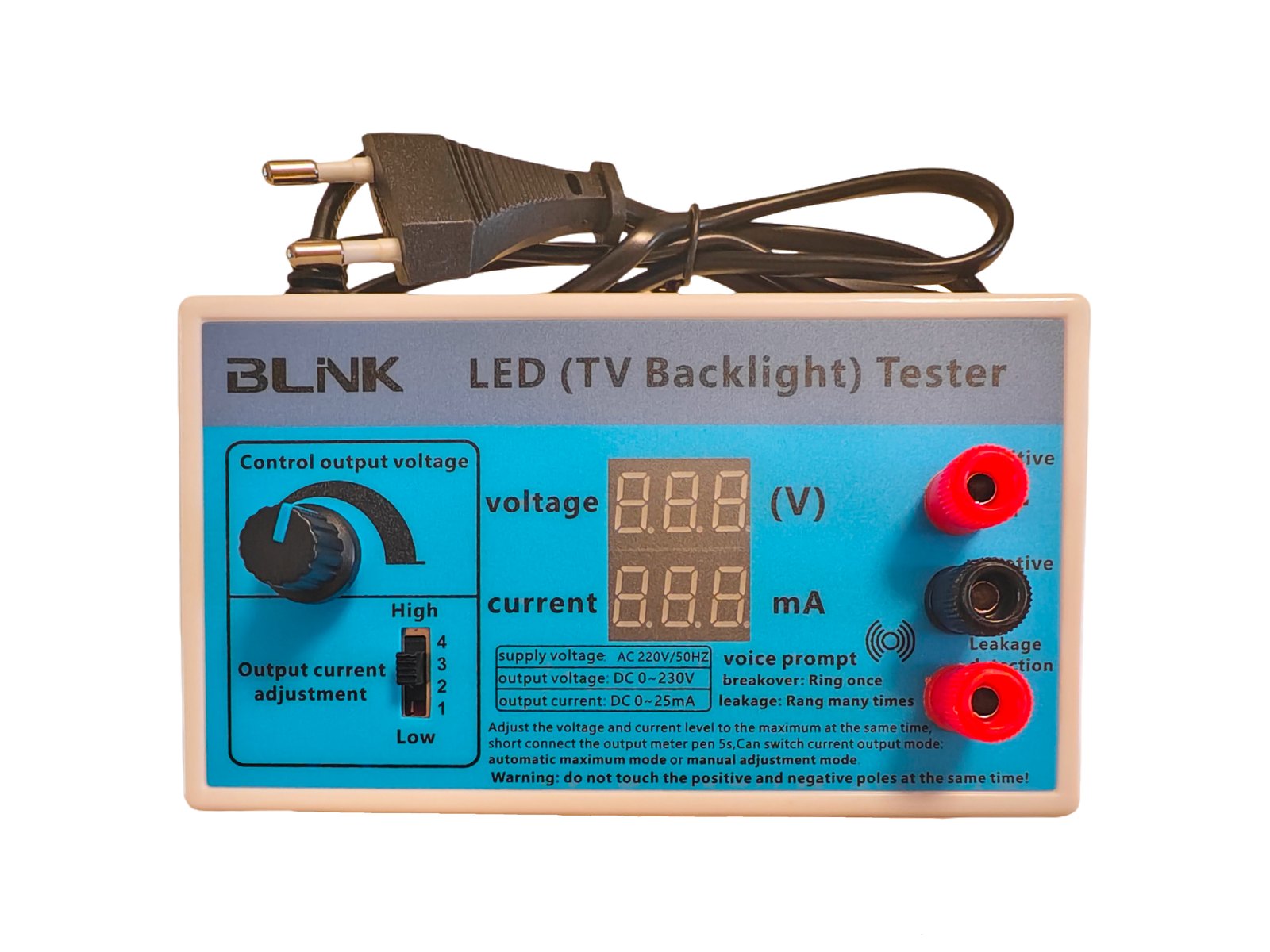 CB250 front panel with knob, current switch, dual meters and terminals