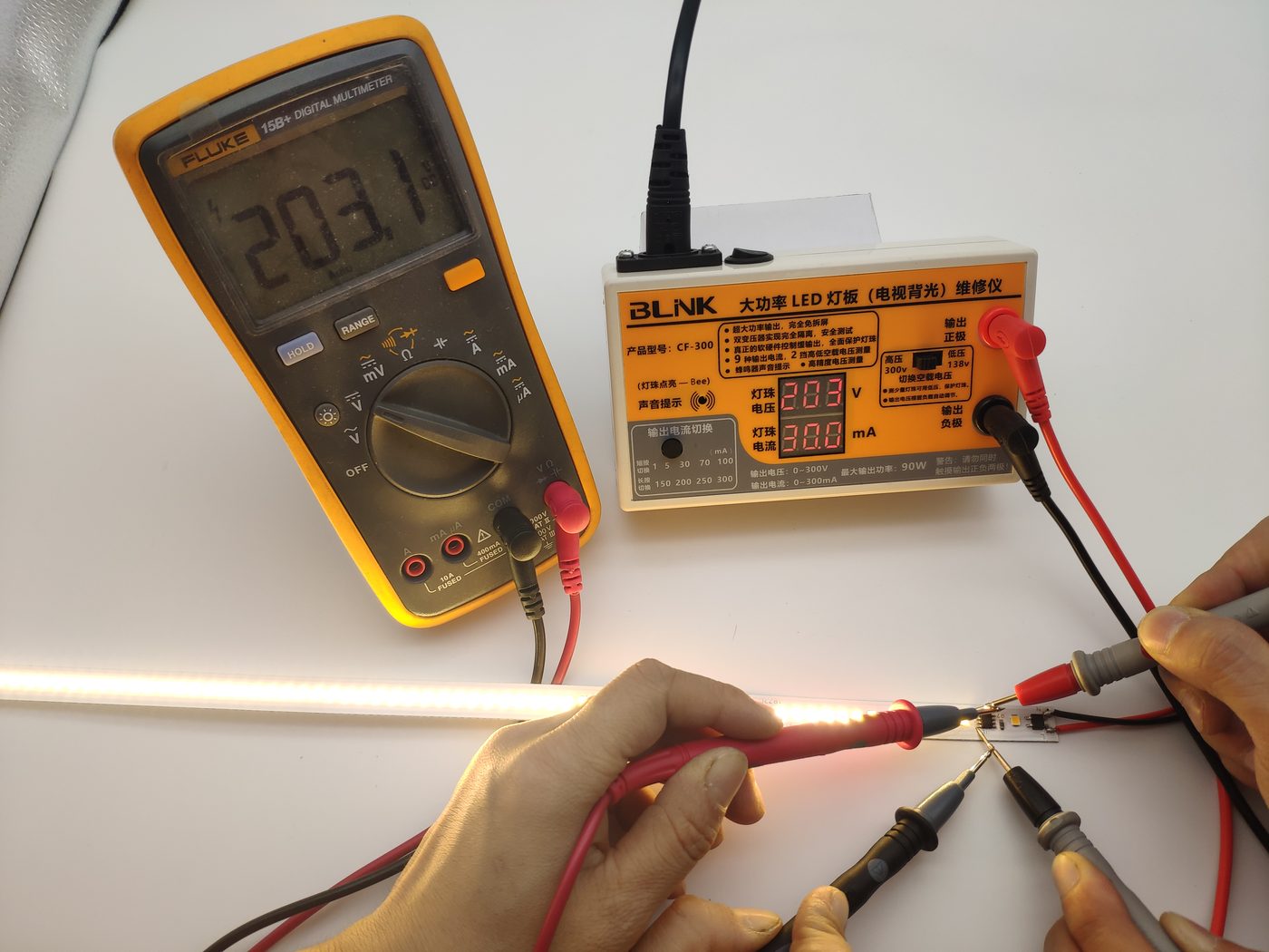 CF300 readings cross-checked with a multimeter